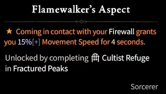 Flamewalker's Aspect - Mobility Aspect of Sorcerer in Diablo 4 (D4)