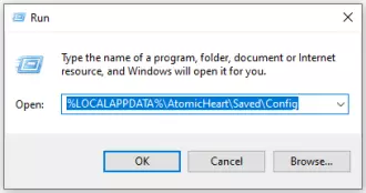Run Command window on pc to open atomic heart config folder