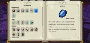 Screenshot of Minecraft Legends Journal Featuring the in-game description of Lapis, a mineral resource found in the new real-time strategy game