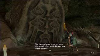 A poe statue, dark armor and depths armor vendor in The Legend of Zelda: Tears of the Kingdom