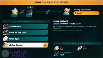 Spicy Burger needs three ingredients to be crafted in a Grill station in LEGO Fortnite.