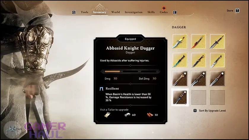 Screenshot of Abbasid Knight Dagger Weapon Statistics in Assassin's Creed Mirage