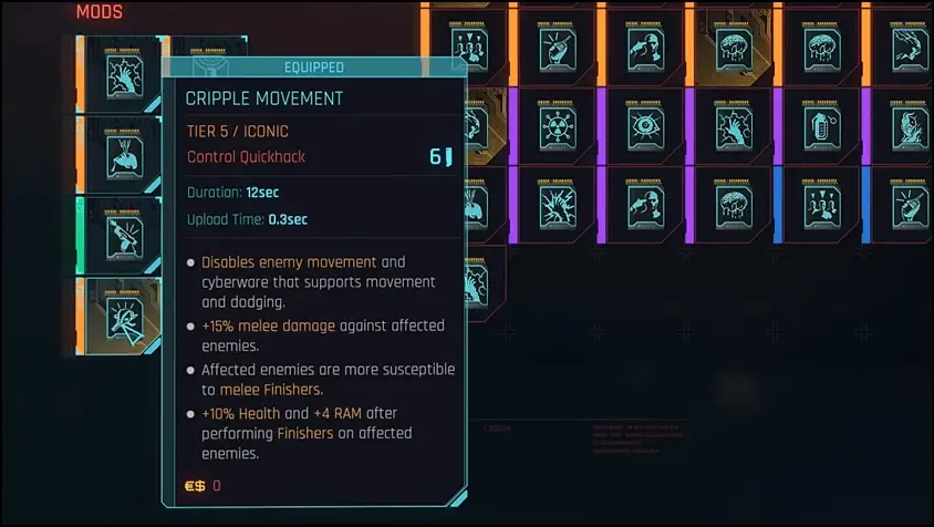 Cripple Movement Control Quickhack in Cyberpunk 2077: Phantom Liberty